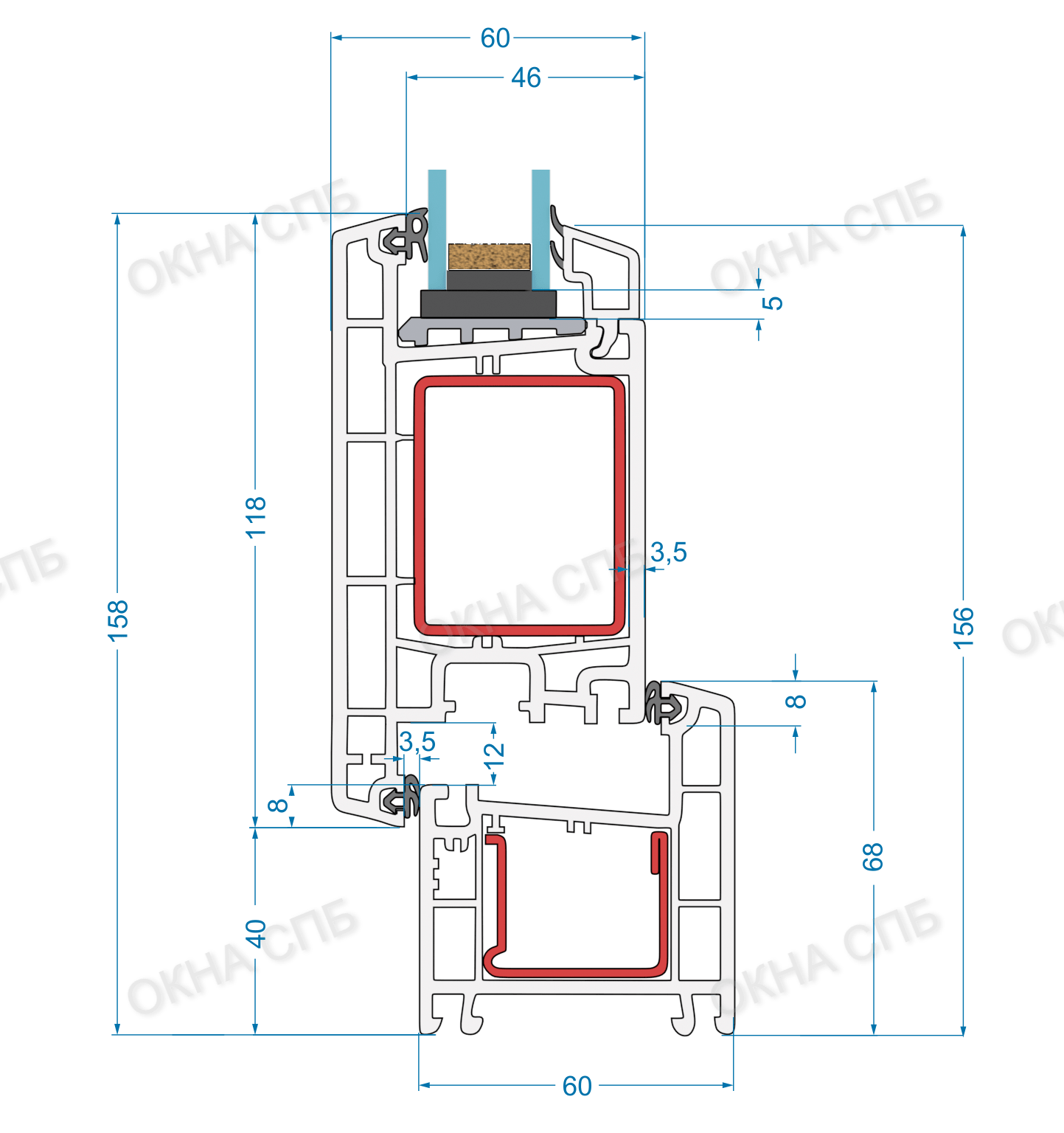 Чертеж профиля REHAU 60 Чертеж профиля REHAU 60